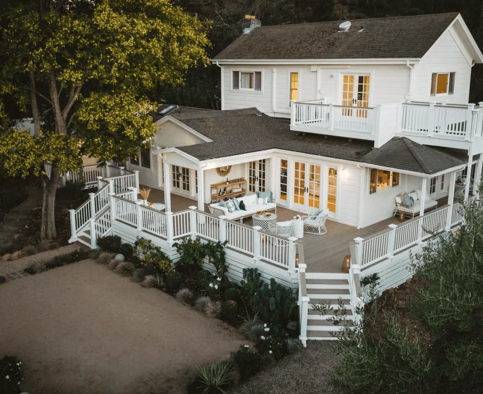 Wrap around deck with cozy outdoor seating area