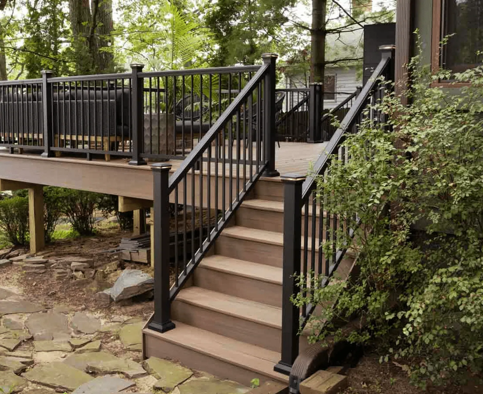 Wrap around deck with integrated garden features